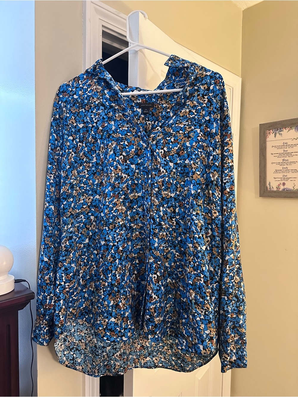 Ann Taylor Blue Floral Button-Front Blouse